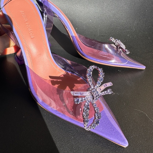 AMINA MUADDI Rosie see-through purple Crystal Embellished Slingback Pumps - Picture 4 of 11